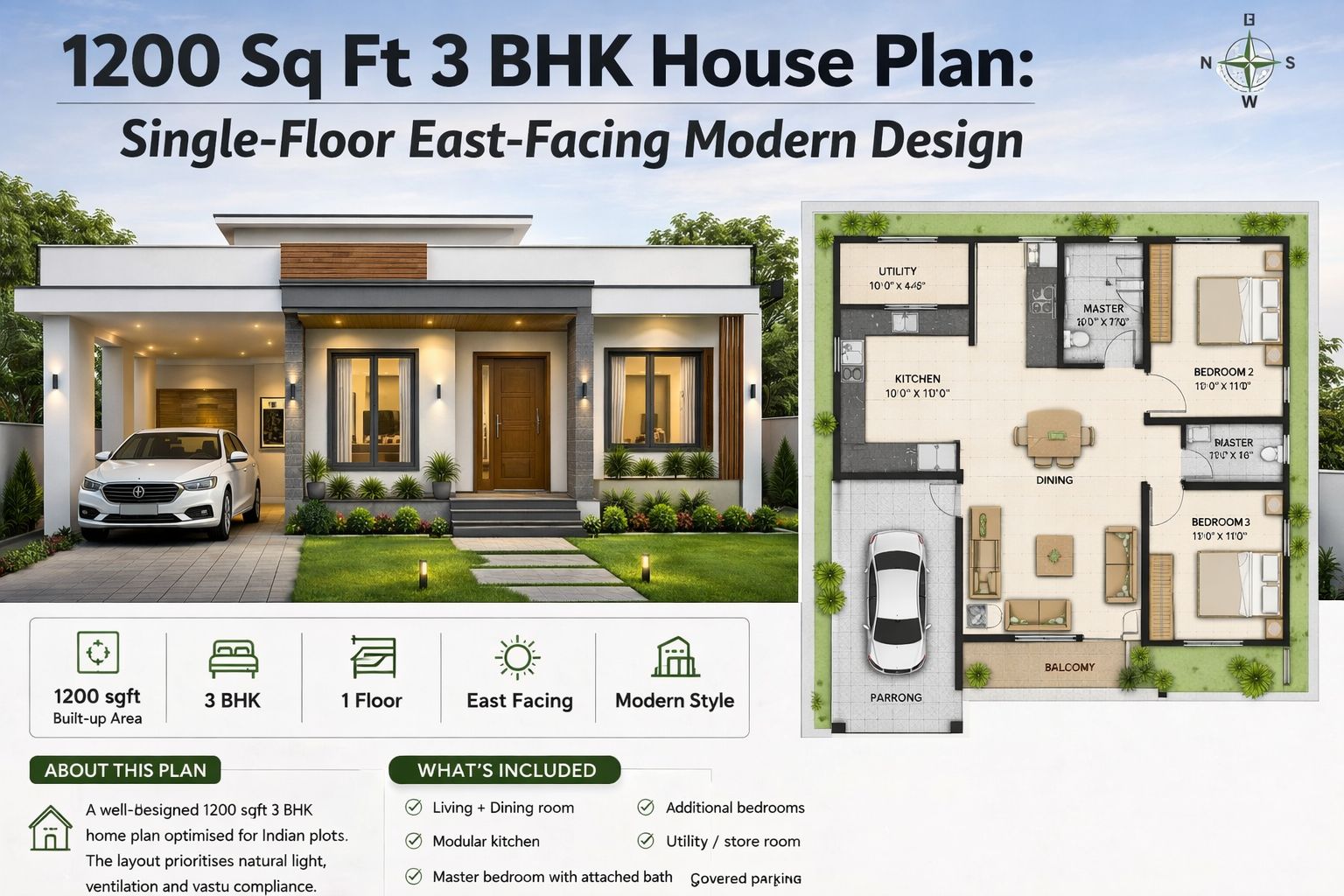 1200 sqft 3 BHK